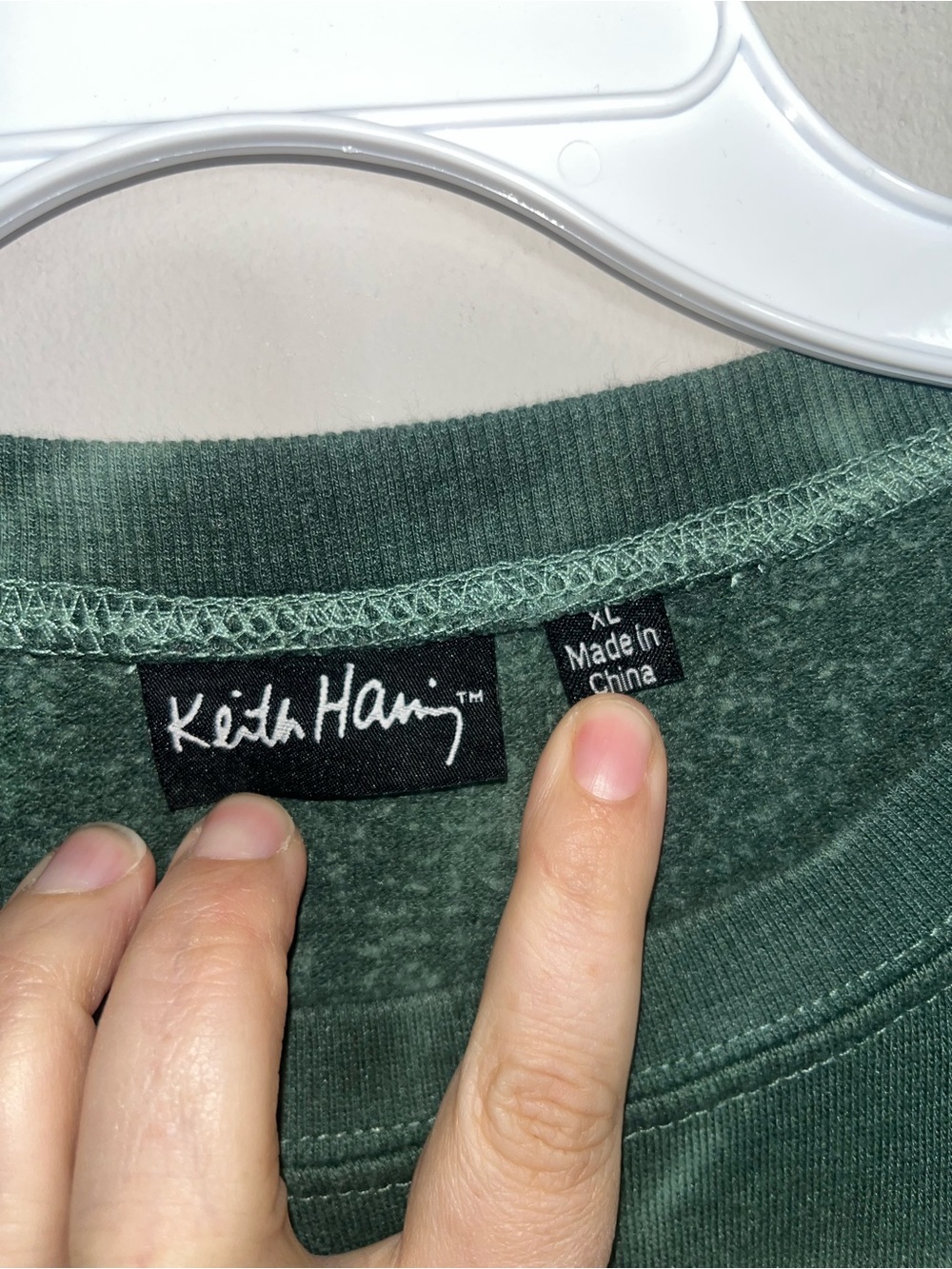 Keith Haring Forest Green Tie-Dye Crewneck Sweatshirt with Yellow Graphic - Picture 3 of 5